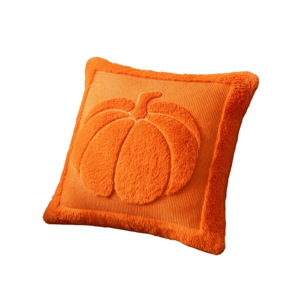 Decorative Pumpkin Pattern Throw Pillow Cover Office Lumbar Support Cushion Cover Without Insert Soft Textured Fabric Square Shape
