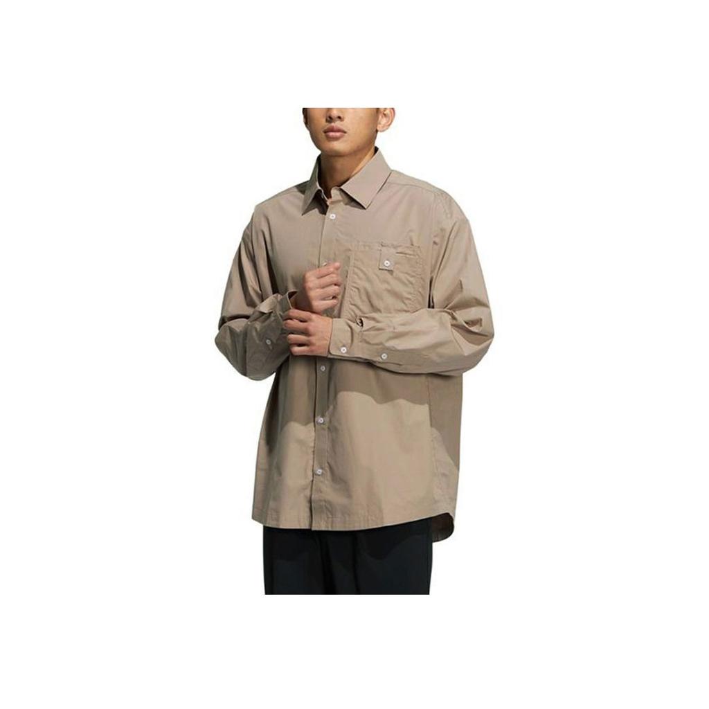 Adidas Originals Solid Color Button Down Long Sleeve Shirt Unisex Shirts Brown HU1231