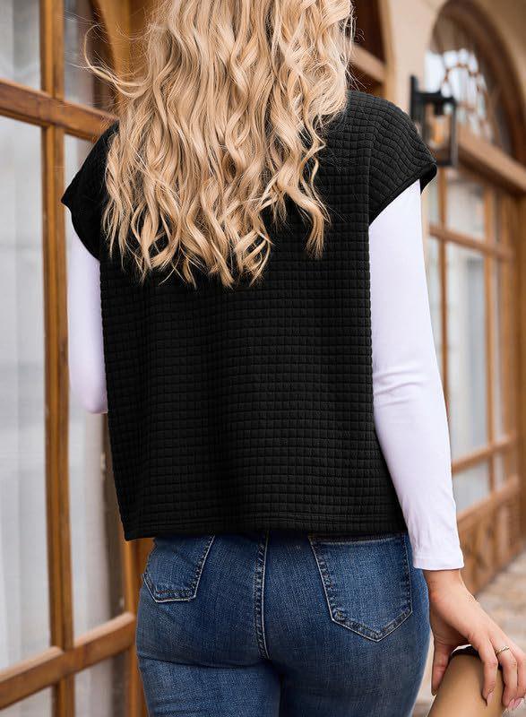 Women's Autumn Turn-Down Collar Zipper Sleeveless Waffle Pocket Oversized Sweatshirt