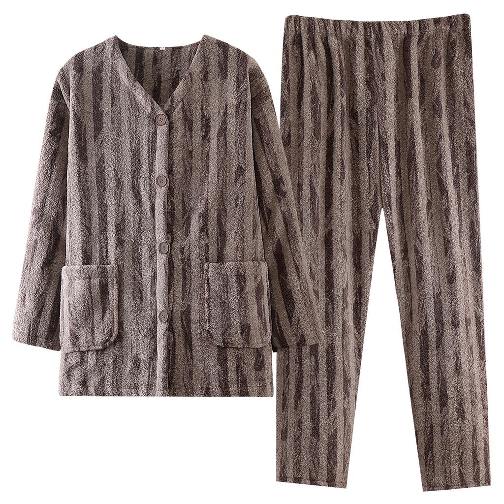 Coral Fleece Pajamas Women'S Autumn And Winter Long-Sleeved Flannel Fleece Thickened Warm Loungewear Set