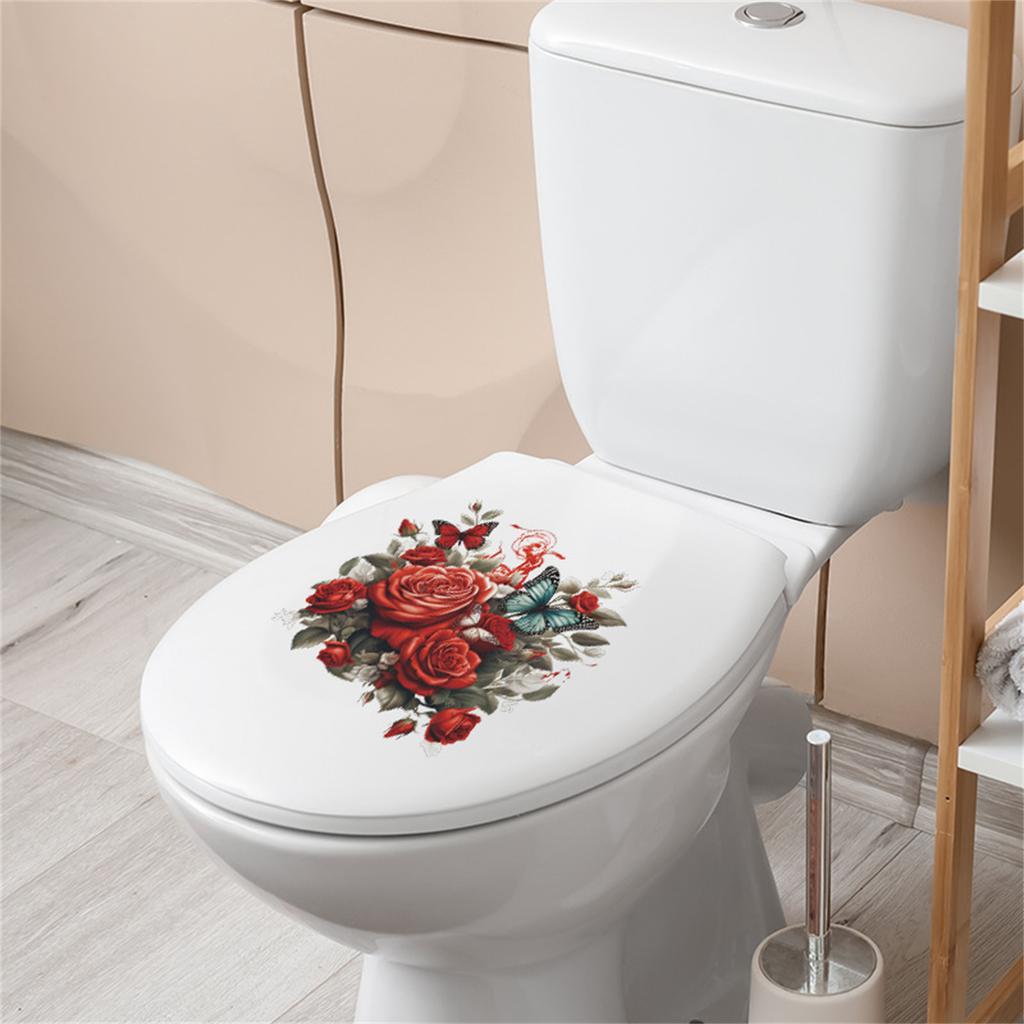 Rose Butterfly Toilet Sticker Self Adhesive Bathroom Wall Sticker Flower Decals For Home Bathroom Decoration