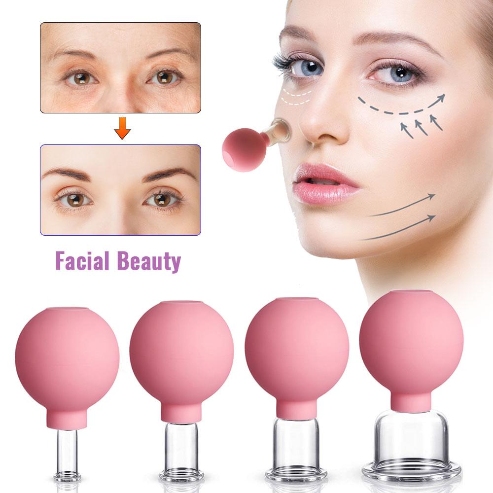 4pcs Health Massage Vacuum Cupping Cups Set Rubber Head Glass Anti Cellulite Massager Chinese Therapy Face Cupping Set Cans