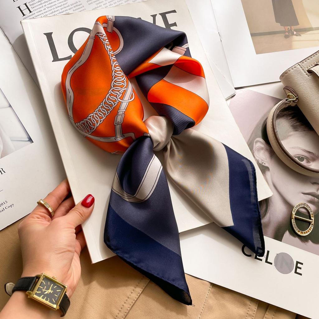 Luxury Brand Silk Square Scarf Women Cat Neck Hair Tie Band Beach Hijab Kerchief Head Headbands Bandana Female Foulard 70cm