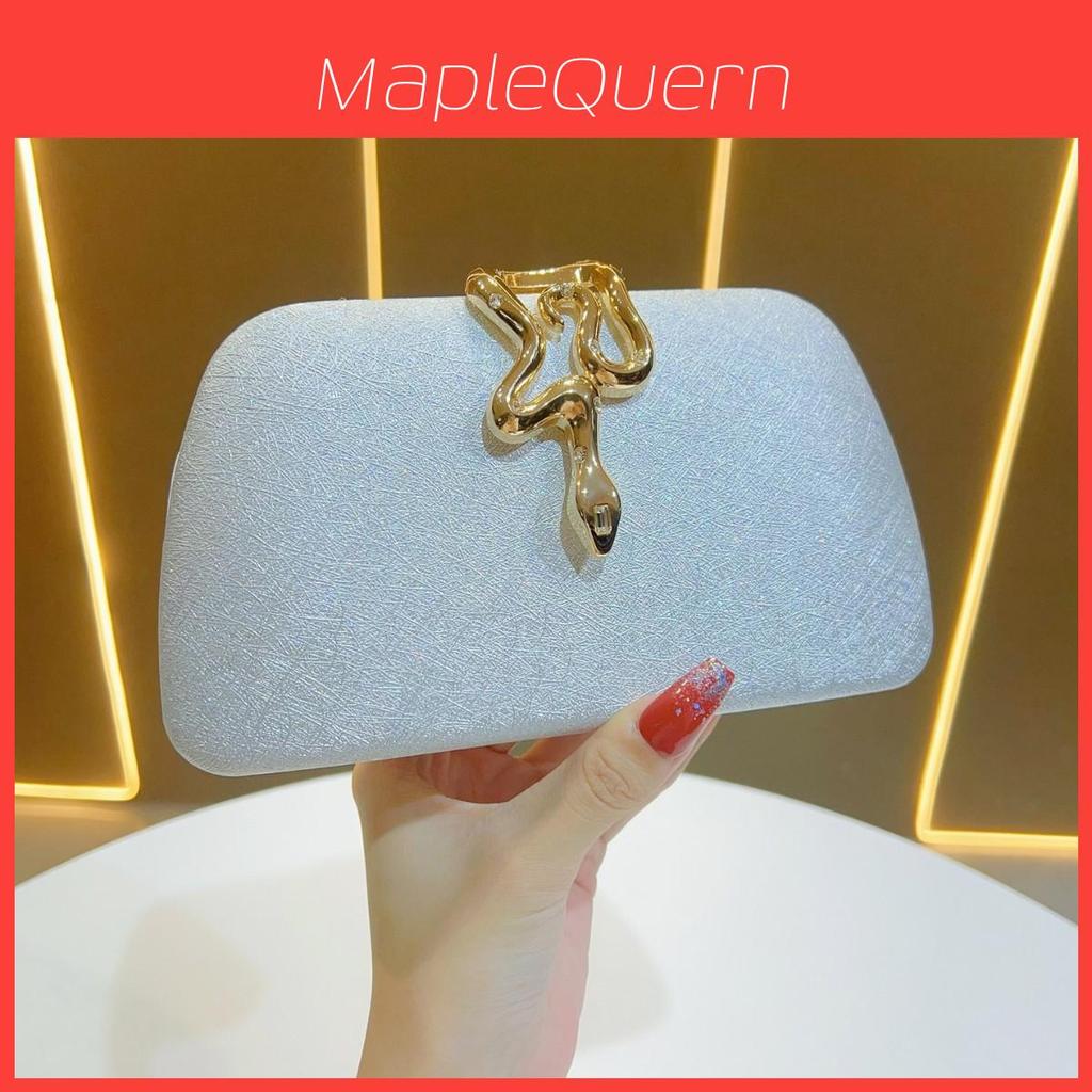 Snake Pattern Evening Clutch With Chain Lock For Party And Formal Events