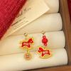 Red Velvet Zodiac Horse Earrings: Festive Dangle for New Year
