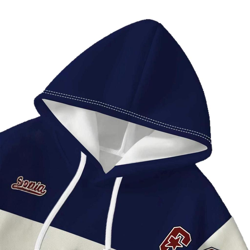 Męska bluza z kapturem Retro z nadrukiem 3D - California Sport Division, Niebiesko-biały Color Block Modny Design