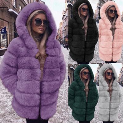 Ladies Winter Warm and Windproof Thick Faux Fur Fox Fur Long Long Sleeve Hooded Jacket Women's Coat