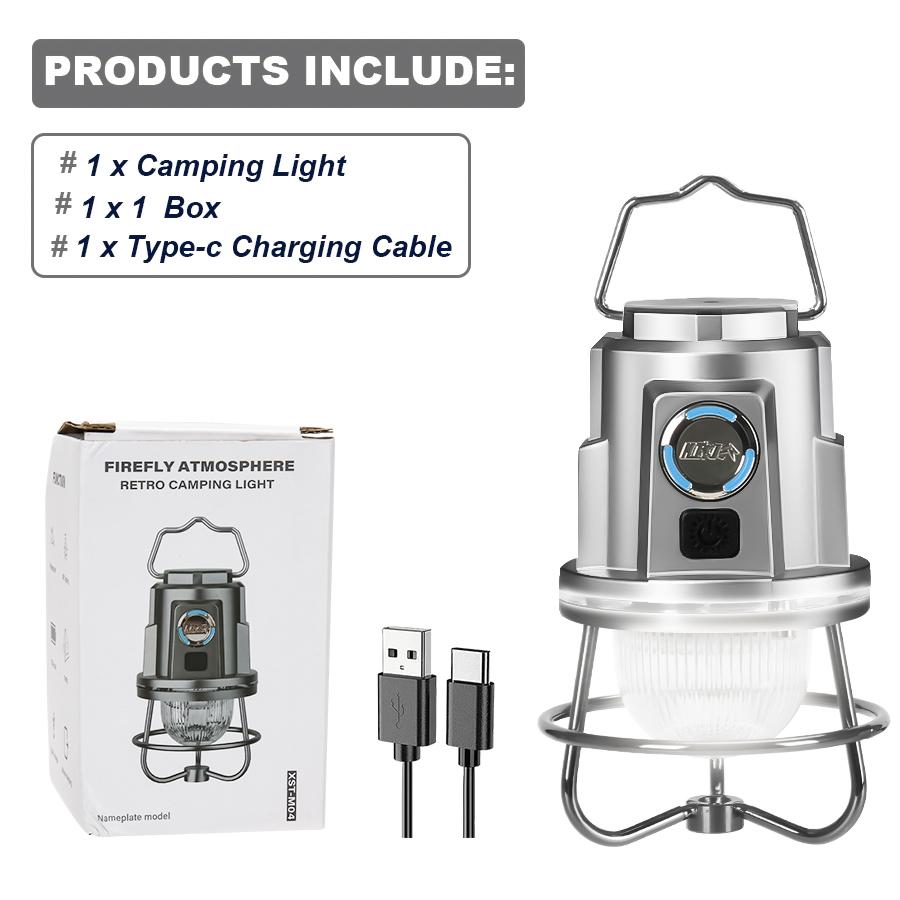 LED Powerful Camping Lantern Type-C Rechargeable Vintage Outdoor Camping Light Outdoor Garden Decoration Camping Tent  Lamp