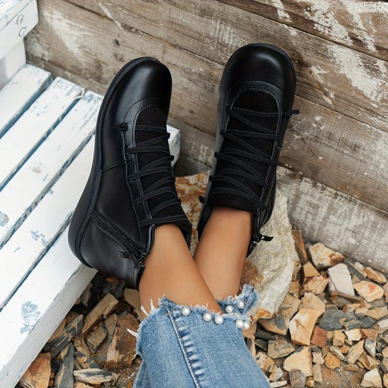 Soft Sole Women's Solid Color Comfort Boots, Round Toe Side Zipper Pull On Daily Footwear