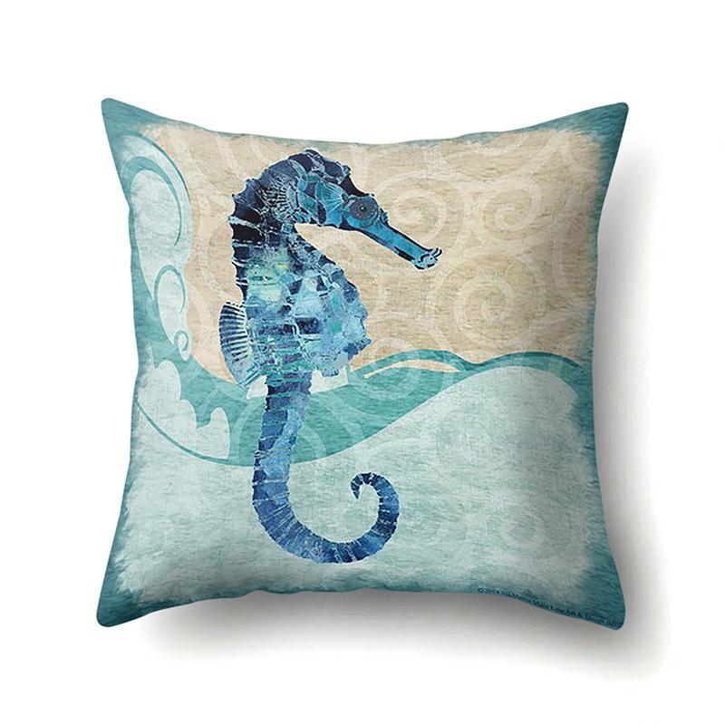 Polyester Pillowcase Peach Leather Velvet Cushion Cover Marine Life Seahorse Octopus Printed Pillowcase Car Cushion