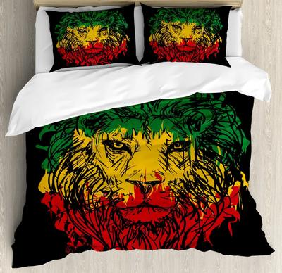 Rasta Bettwäsche-Set Löwe Eine Rastafari-Flagge Dschungel Reggae Bettwäsche-Set Kunst Bunt Kulturell Folkloristischer Druck Bettdeckenbezug-Set