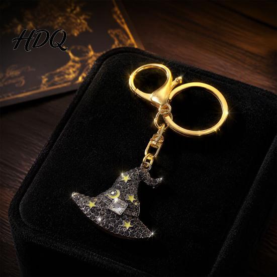 Halloween Pumpkin Keychain Rhinestone Keychain Ghost Witch Hat Spider Web Cat Bag Charm Car Key Ring for Handbags Backpacks Decoration Metal