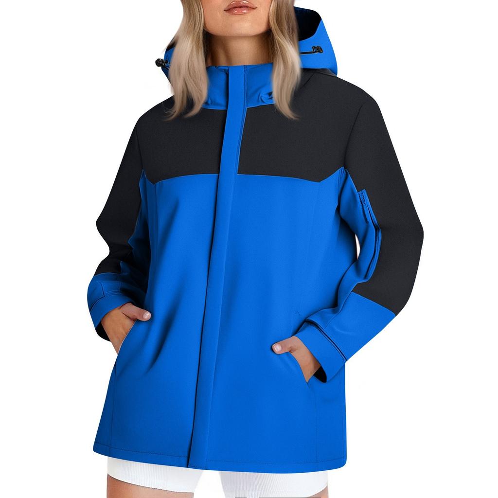 Women's Fashionable Color Blocked Long Sleeved Hooded Outdoor Thin Waterproof Running Sports Jacket, Submachine Jacket