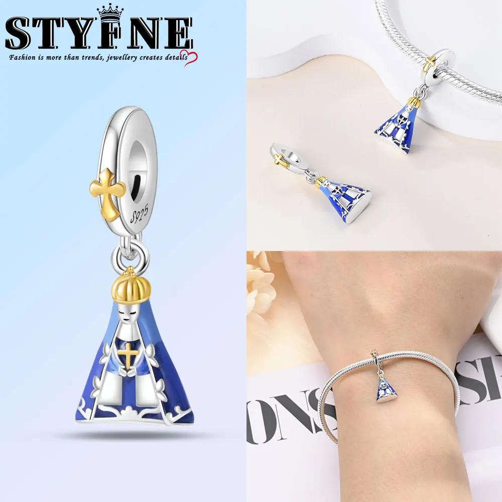 Copper Nossa Senhora Aparecida Dangle Cross Charms Pendants Fit Original Bracelets Diy Jewelry For Women