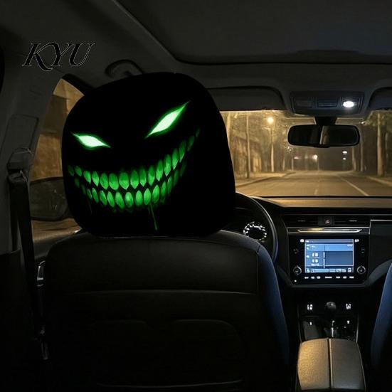 Universal Fit Headrest Covers 2Pcs Spooky Car Covers, Cartoon Evil Face Auto Seat Funny Accessories Protectors, Elastic Protectors for Cars