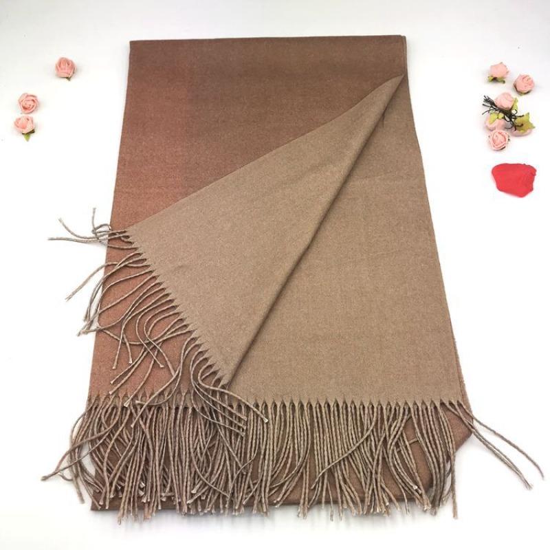Solid color versatile imitation cashmere men's and women's winter thickened warm double-sided two-color shawl fringed scarf