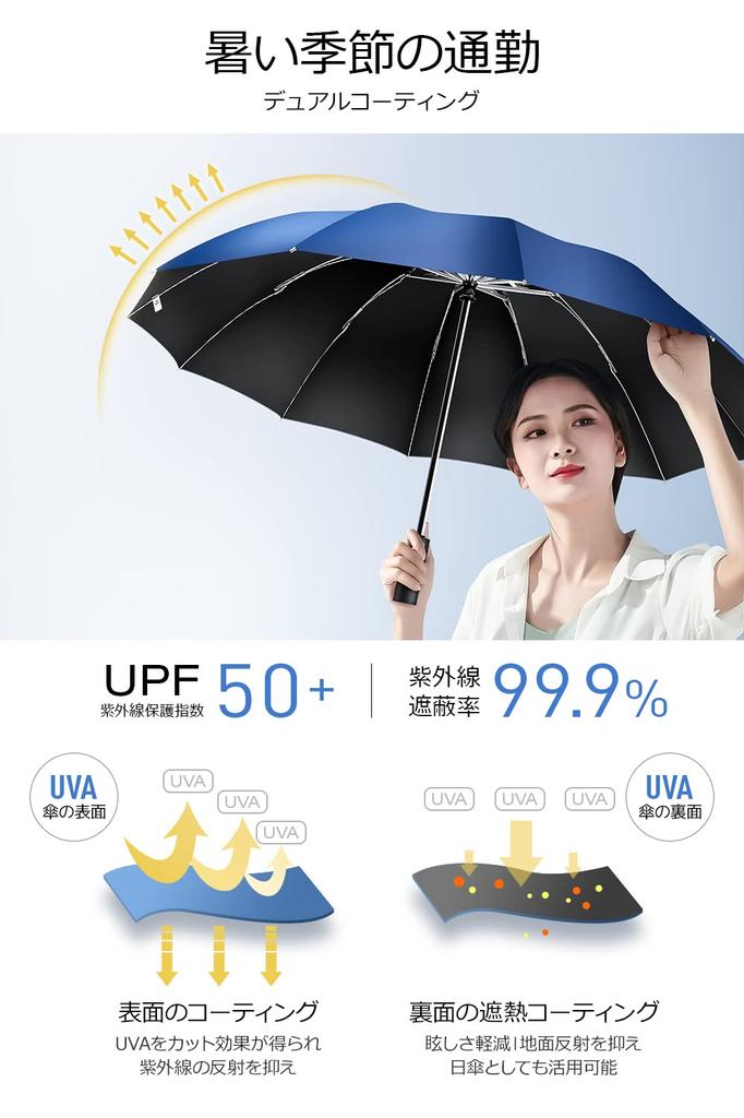 Folding Umbrella with Automatic Reverse Folding Light Heat UV Rain or Perfect for Rainy and Heavy Includes Storage Pouch Extra-Large 12-Rib One-Touch