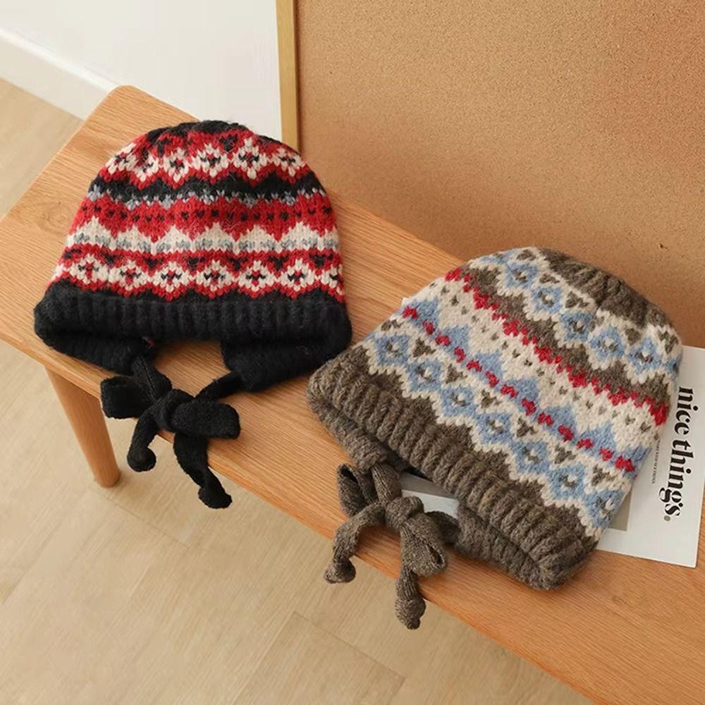 Ear Protection Jacquard Knitting Hat Wind-Resistant Beanies Cap Fashion Pullover Bonnets