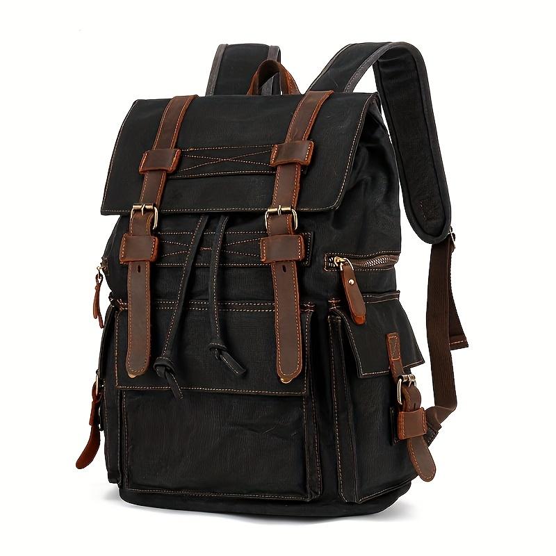 Vintage canvas backpack Leather canvas Backpack Backpack 15-inch laptop tote satchel Academy Shoulder Hiking bag чёрный