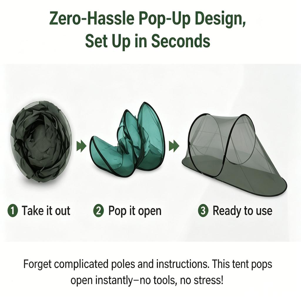 Pop-Up Outdoor Boat-shaped Mosquito Net Tent Portable Single Person Sleeping Net with Built-In Base for Camping Travel & Hiking