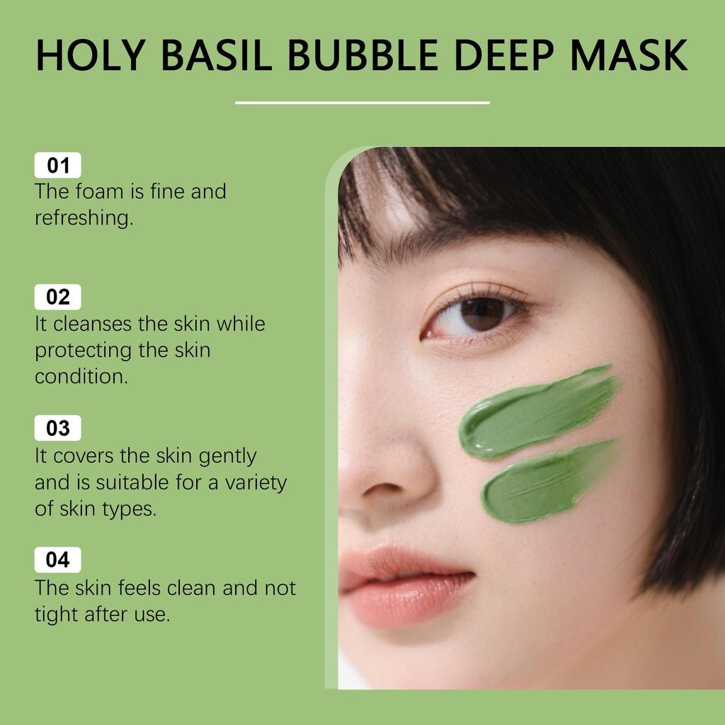 Basil Bubble Cleansing Mask Reduce Blackheads Purify Skin Oil Control Gentle Exfoliate Remove Pores Dirt Moisturizes Mud Mask