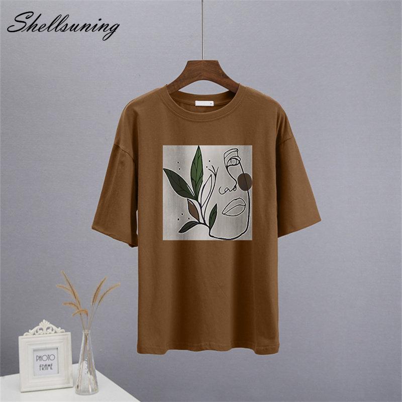 Shellsuning Abstract Character Graphic T Shirts Women Summer Soft Cotton Short Sleeve Tees Female Harajuku Chic Streetwear Tops