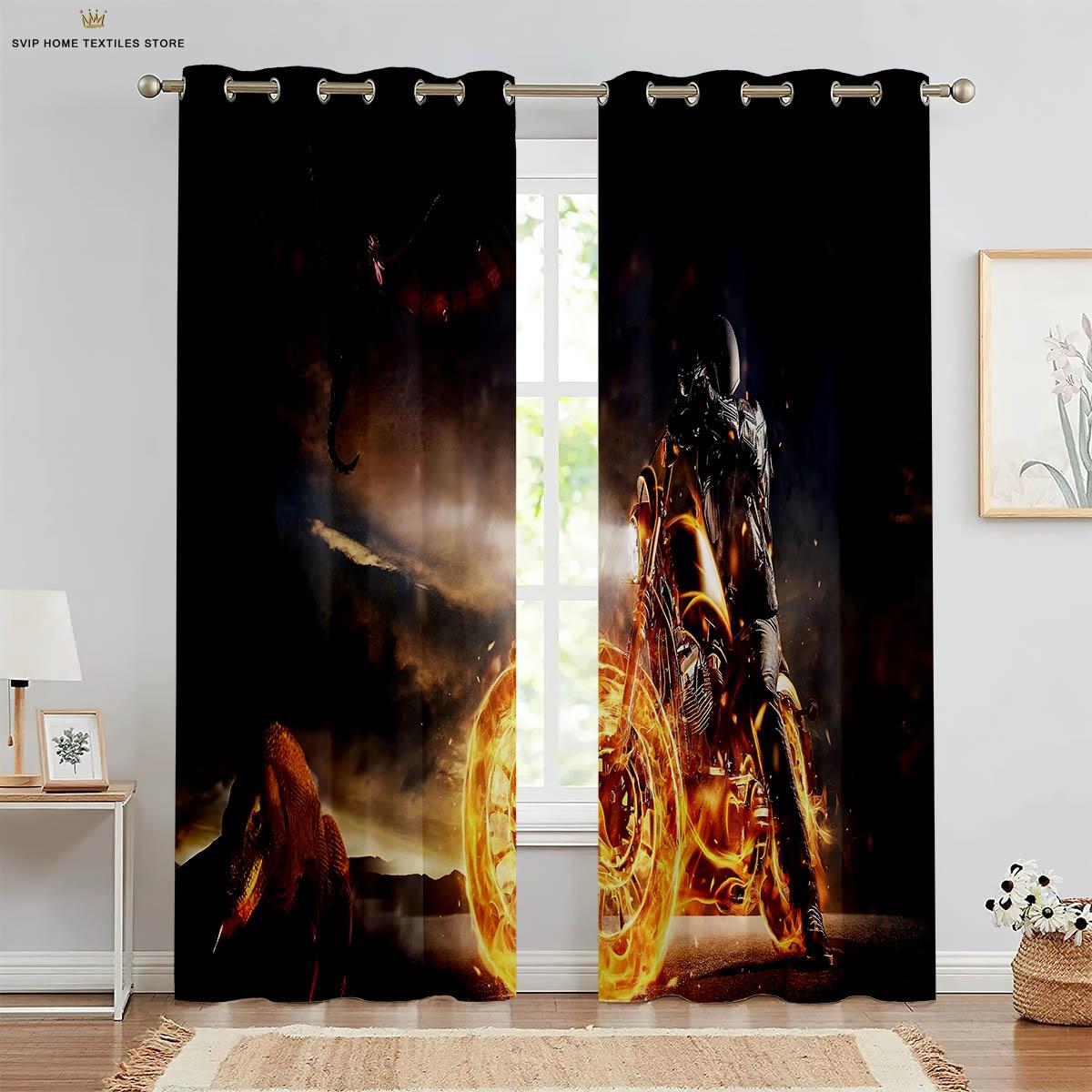 

Motorcycle Racing 3D Printing Curtains, Polyester Material Fiber, Living Room, Food,Prep Area Sleeping,Room Club Decor, 2 Pcs W50X130H(CM)X2PCS&Rod pocket