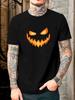 Green Unisexs Tee Halloween Pumpkin Face Graphic Crew Neck Cotton Short Sleeve Holiday Male Street Summer Soft Daily Casual Wear