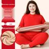 Women's Plus Size Fleece-Lined Lambswool Dralon Crew Neck Warm Underwear Set for Winter Cold Protection