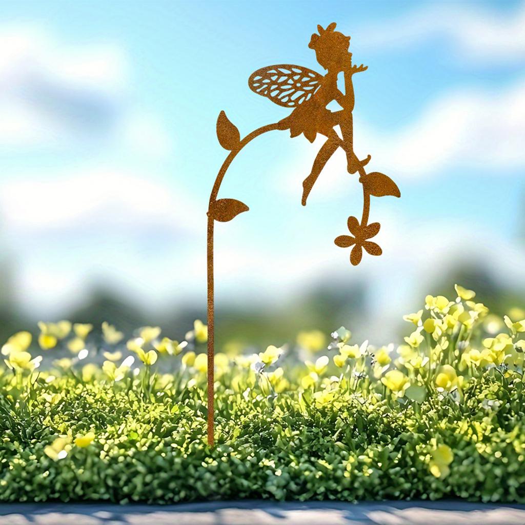 2Pc Iron Fairy Garden Decoration with Bright Floral Design, Perfect for Terrace, Courtyard, Lawn and Holiday Celebration Activities, Garden