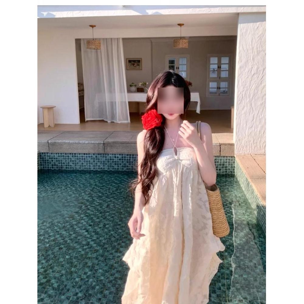 Neck Dress Women's Summer Seaside Halter Long Dress Super Fairy Temperament Loose a Word Skirt Holiday Style