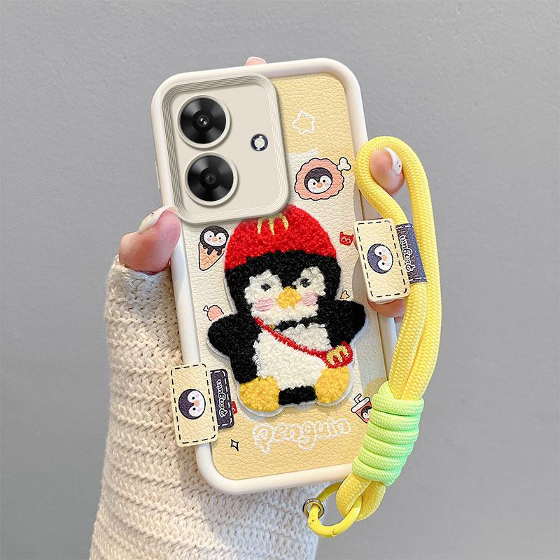 KEYSION Cartoon Cute Plush Embroidery Case for Realme Note 60 60X with Lanyard Shockproof Phone Cover for OPPO Realme Note 60X