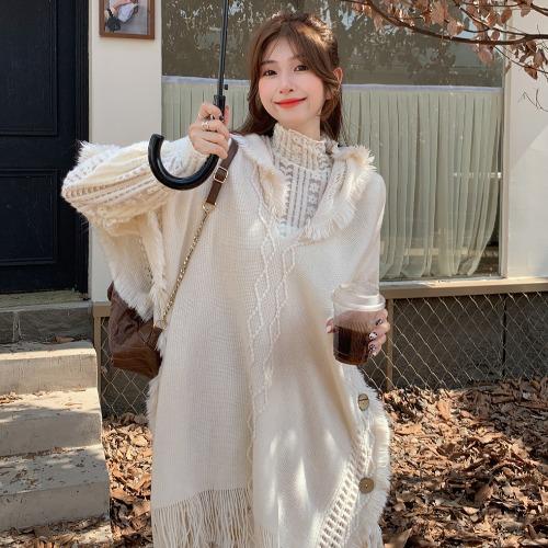 

Женский свободный свитер с капюшоном в ленивом стиле с накидкой средней и длинной длины 0221 # One size