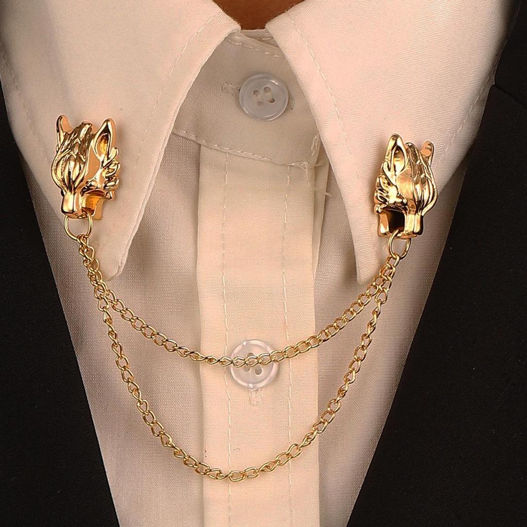 Men's Retro Pixiu Dragon Head Brooch: Creative Alloy Collar Pin for Suits