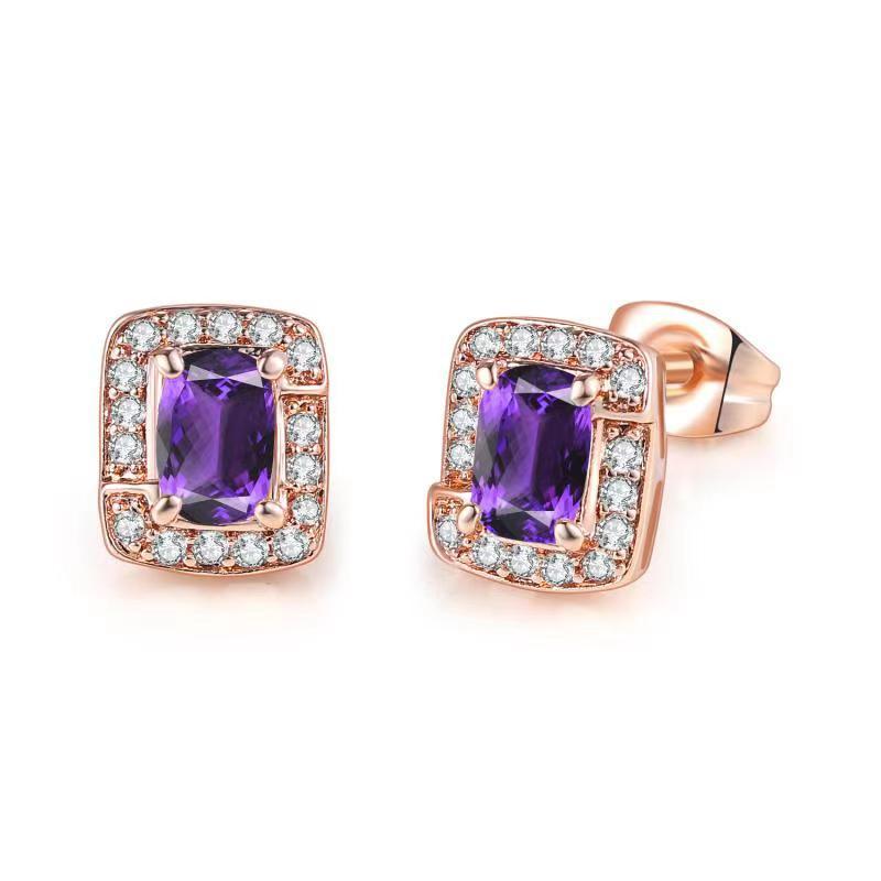 Bling Birthstone Crystal Stud Earrings for Women Multicolor Zircon Wedding Engagement Ear Accessories Fashion Earing Zircon