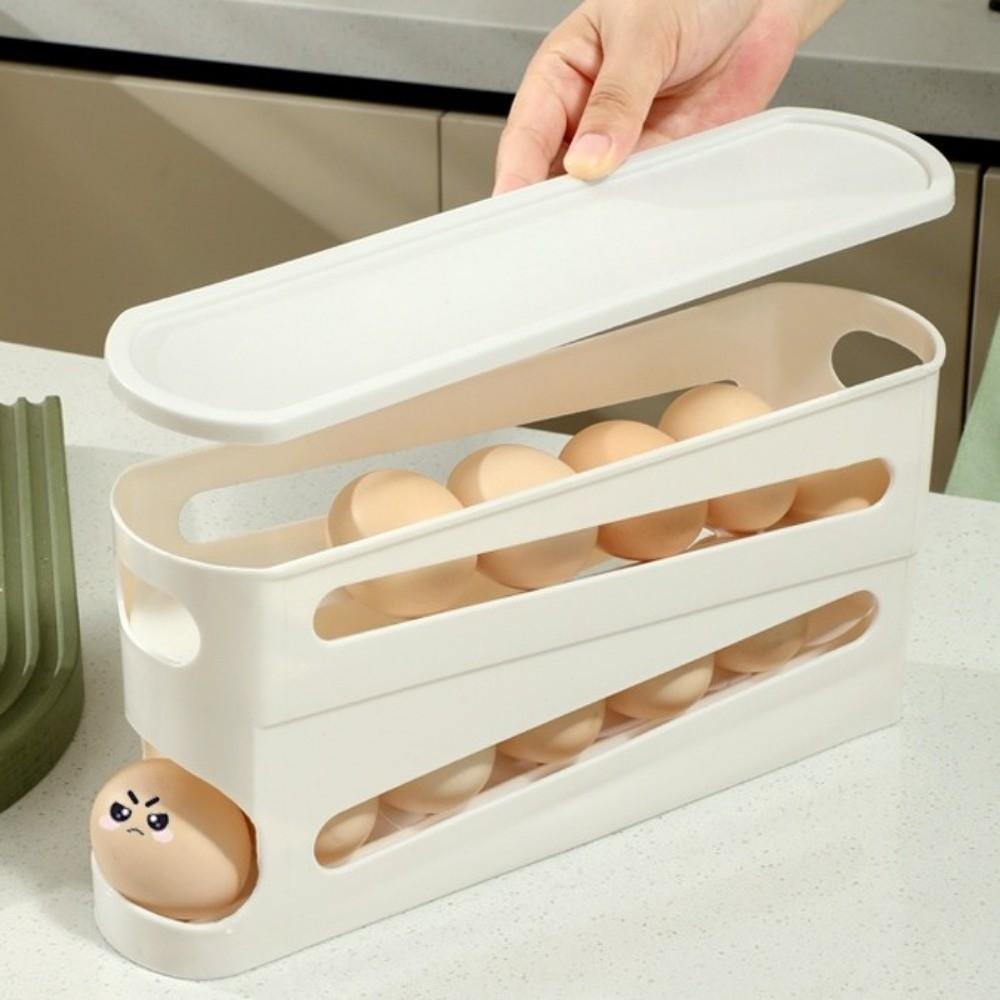 Large Capacity Double Layer Egg Storage Box Plastic Rolling Egg Holder Egg Storage