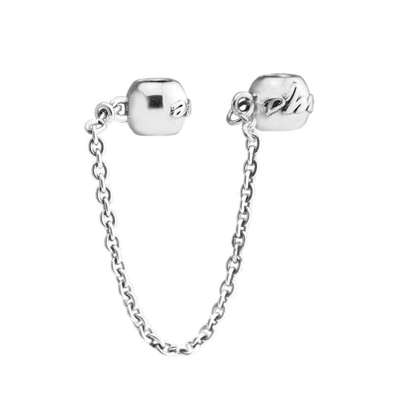 Genuine 925 Sterling Silver Love Always Safety Chain Charm Beads for Jewelry Making Fits Original Bracelet