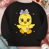 Kids Crewneck Sweatshirt, Cute Yellow Chick Bow Heart Print All Match Long Sleeve Top Spring Autumn