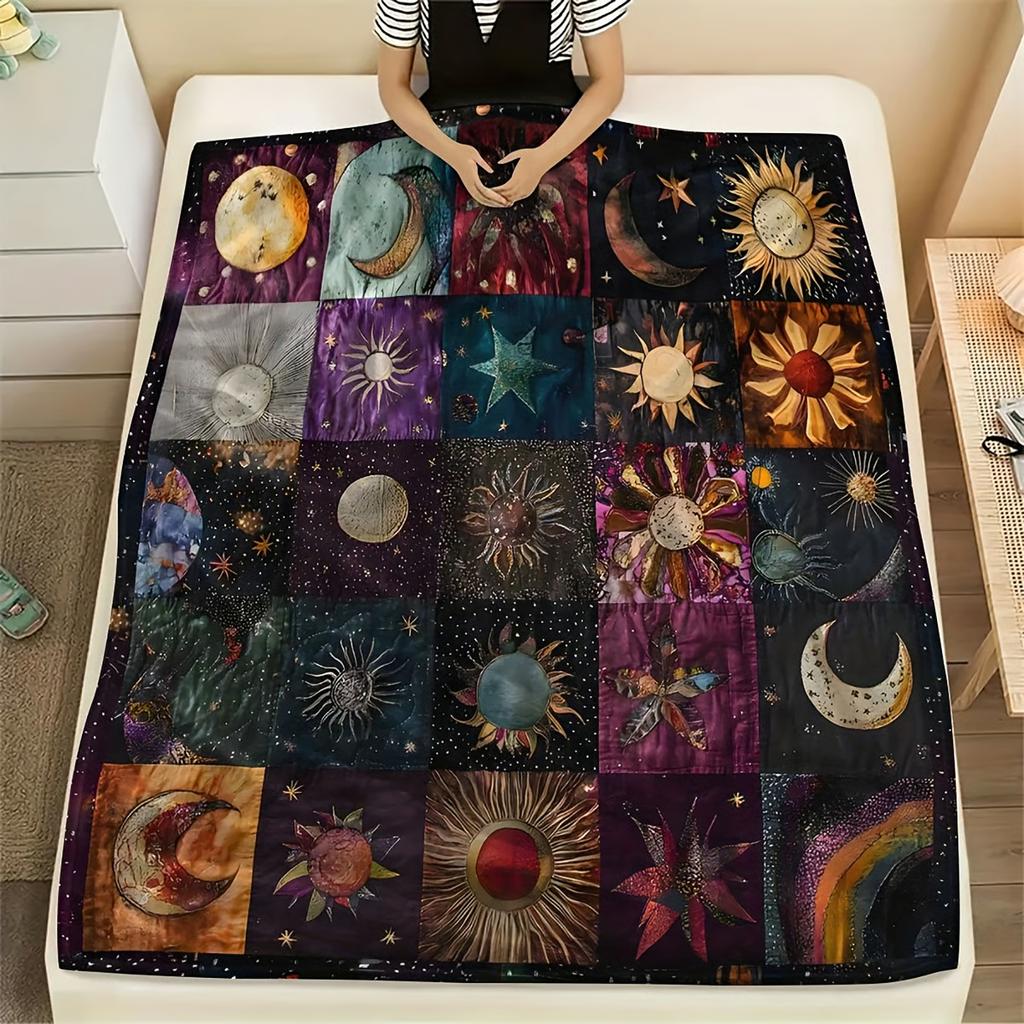 Bohemian Sun And Moon Flannel Blanket