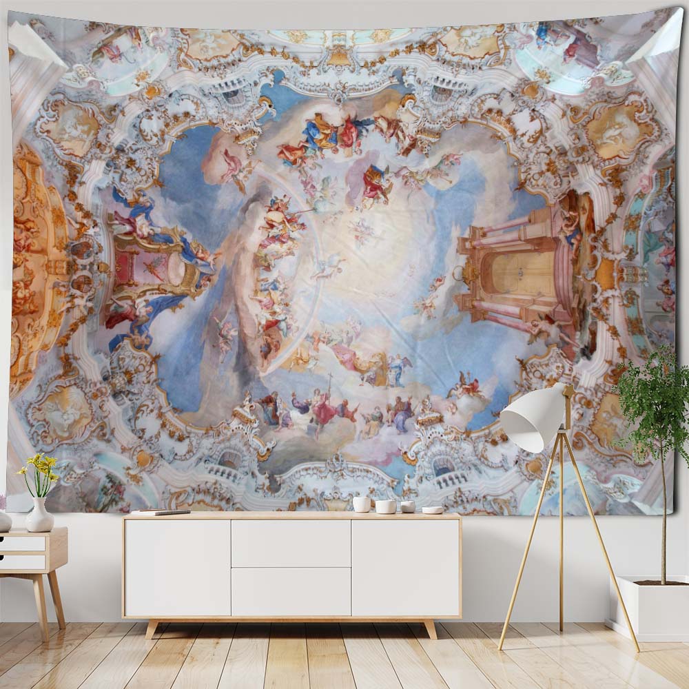 European Style Oil Painting Printed Tapestry Hippie Wall Decoration Bohemian Psychedelic Ceiling Decoration Sofa Sheets