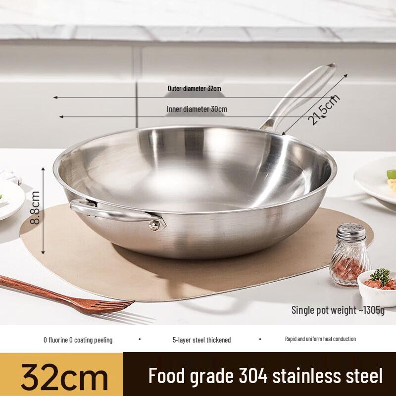 Qiwei German-Style 304 Stainless Steel Non-stick Wok