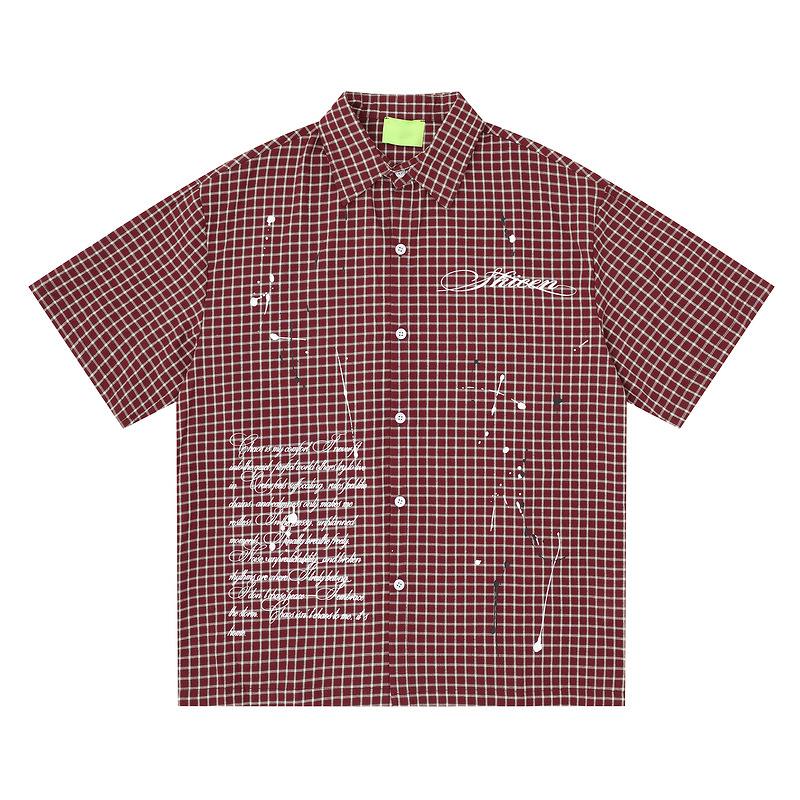 Foreign Trade Original Summer New American Vintage Plaid Short-Sleeve Shirt, Loose Collegiate Style Royal Blue Top for Men and Women