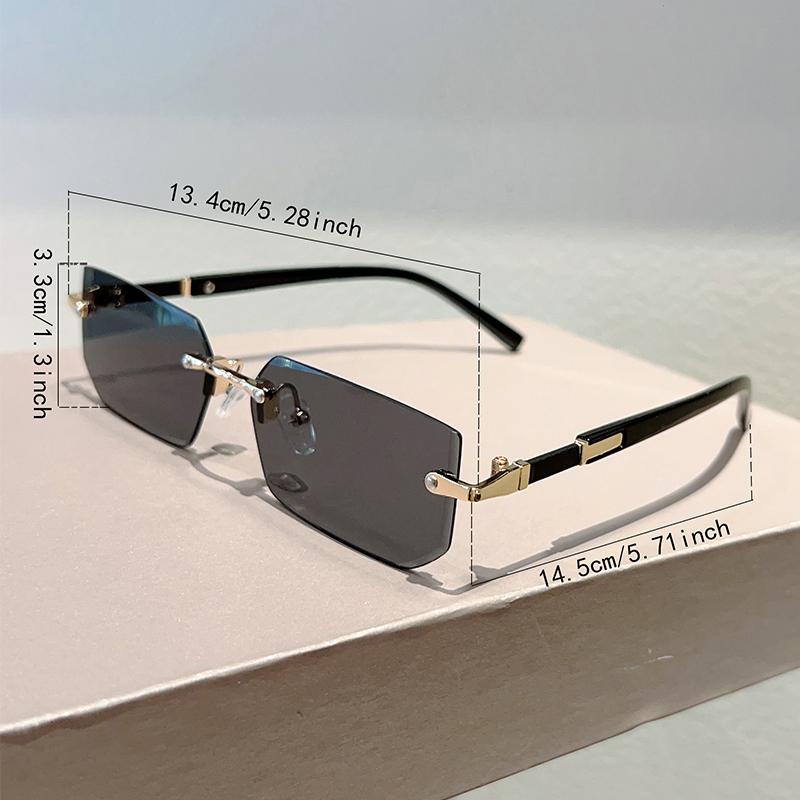 Rimless Rectangle Sunglasses Men  New Fashion Vintage Gradient Casual Shades Trendy Luxury Brand Design Sun Glasses