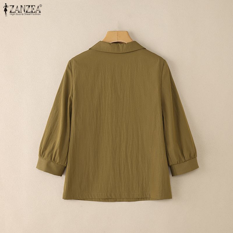 ZANZEA Women Turn Down Collar Loose Casual 3/4 Sleeve Blouse
