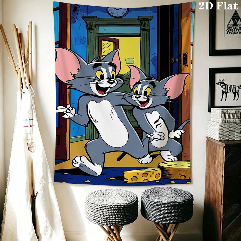 Tom Jerry Classic Adventure Tapestry Wallmounted Fashion Print Work Of Art Background Cloth Wall Decoration