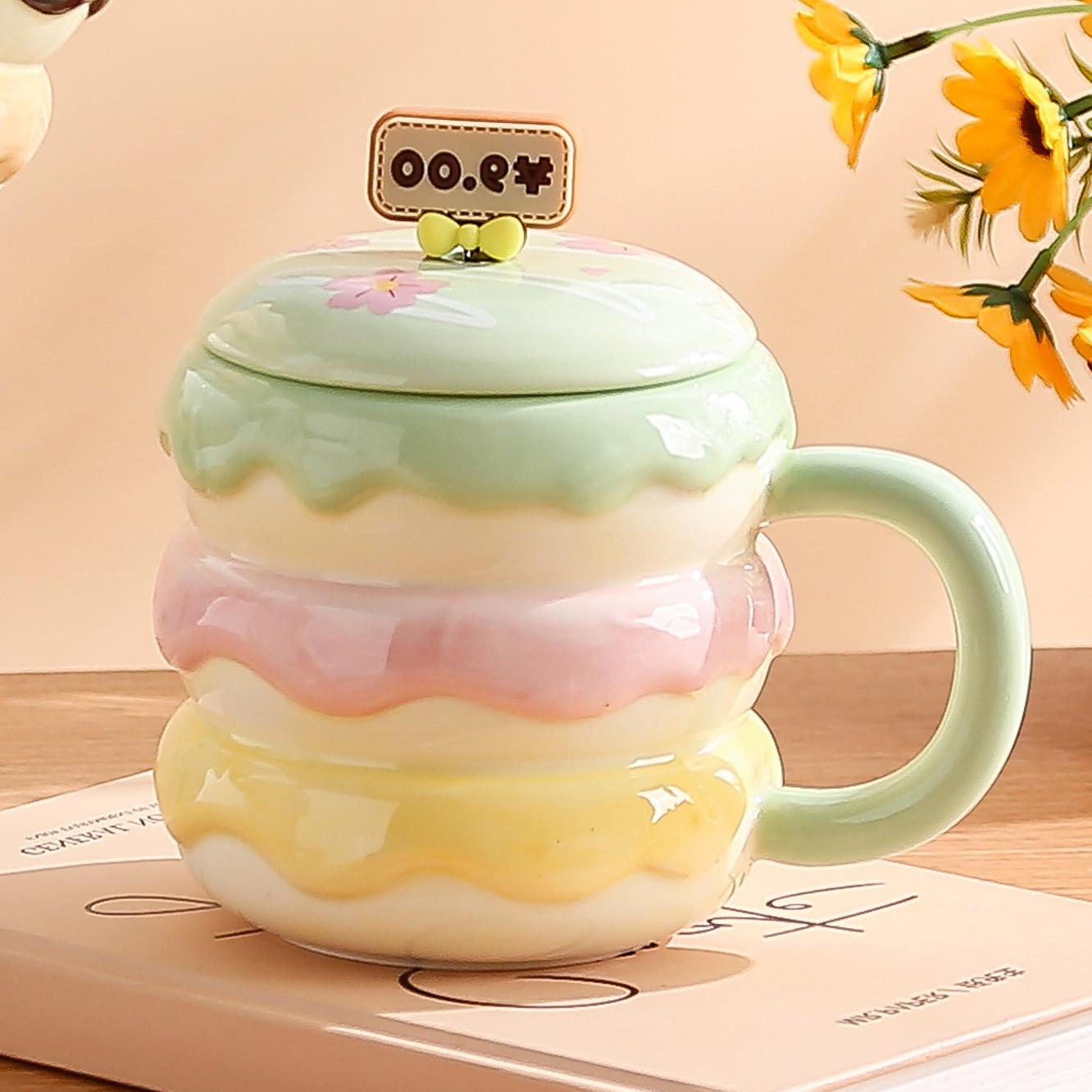 

High Value Creative Water Cup Burger Cup Mug Student Cup Hand Painted Underglaze Colored Cup Ceramic with Lid with Stick 401-500ml