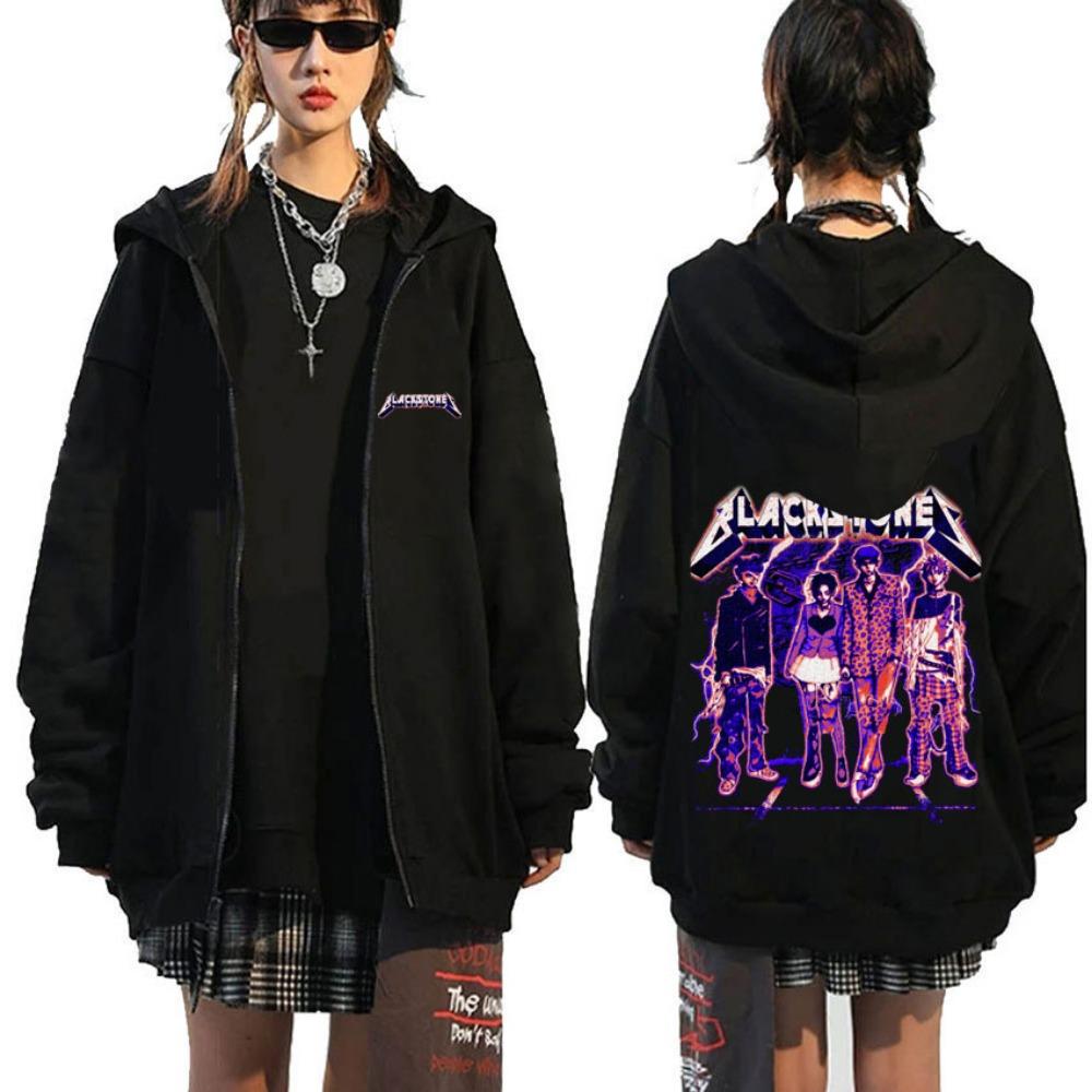 Japanese Anime Black Stone Zipper Hoodie Men's and Women's Manga Casual Zipper Jacket Men's Retro Harajuku Zipper Sweatshirt