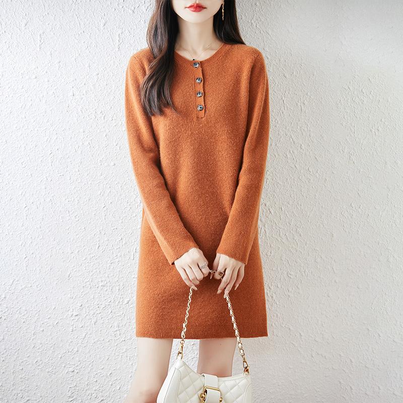 Women Sweater Dress 100% Wool MODERN NEW SAGA O-neck Knit Long Pullover Winter Jumpers Wool Long Dress Female