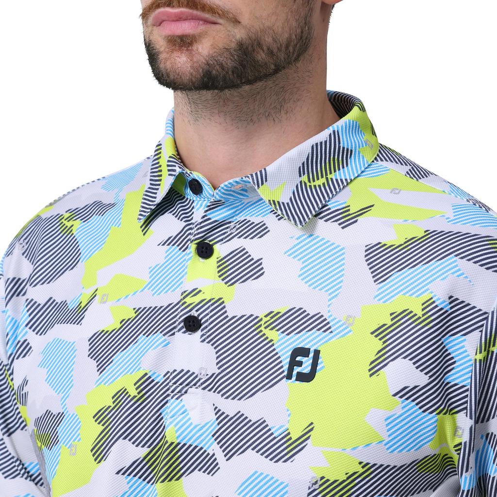 FootJoy Men's Multicolor Camo Short Sleeve Shirt, Neo Blue, Size Small (FJ-S24-S07, 81810-S)