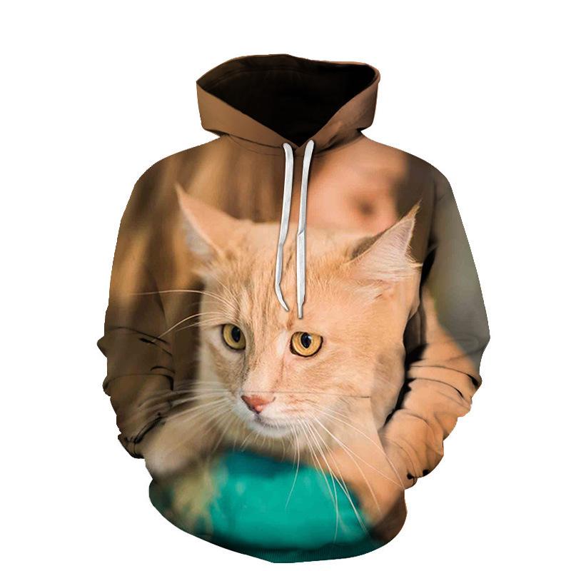 Autumn Cute Cat Pattern 3D Printed Hoodies Fashionable Casual Sports Long Sleeved Men's Hooded Sweatshirts
